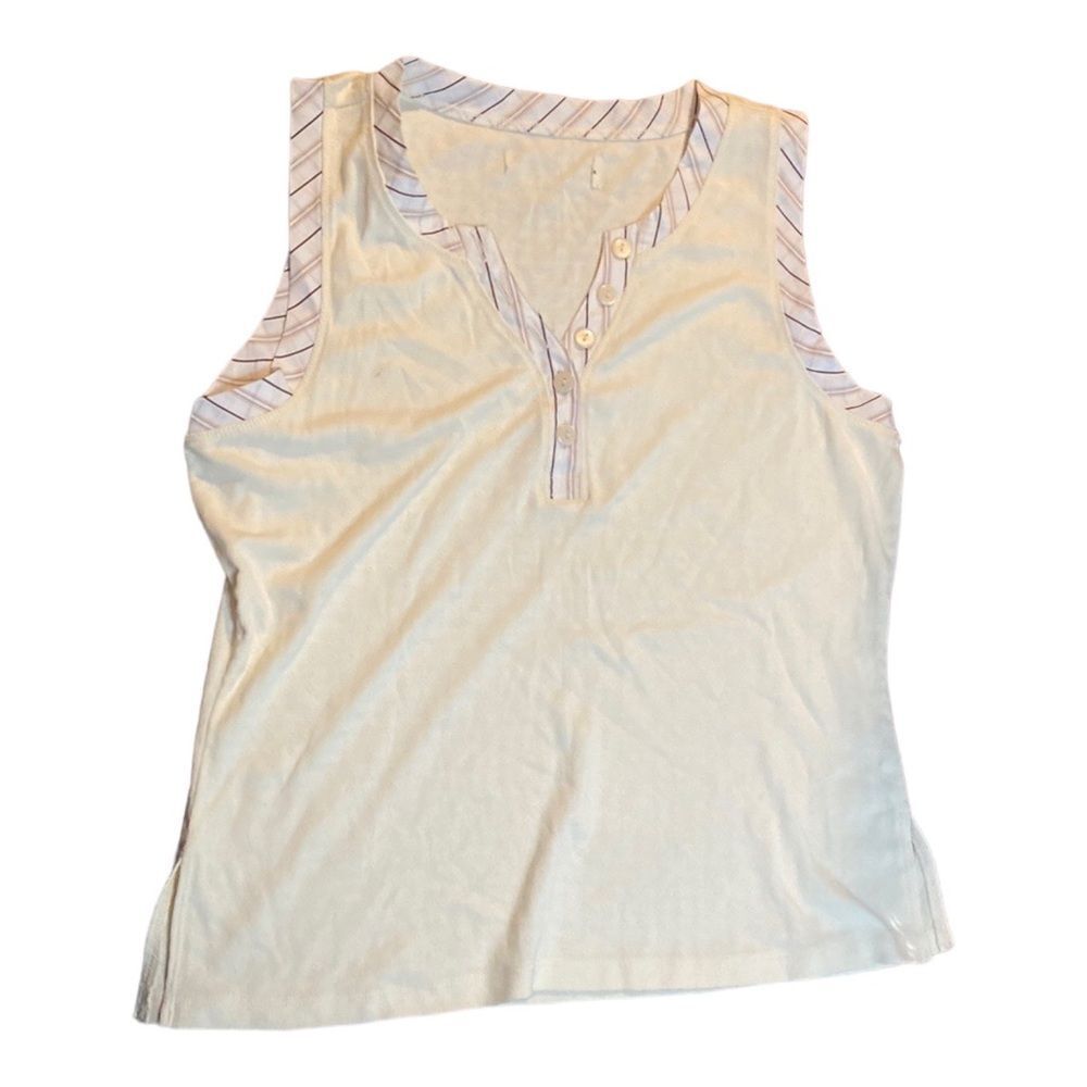 No Brand Women’s Cream/White Striped Button Top